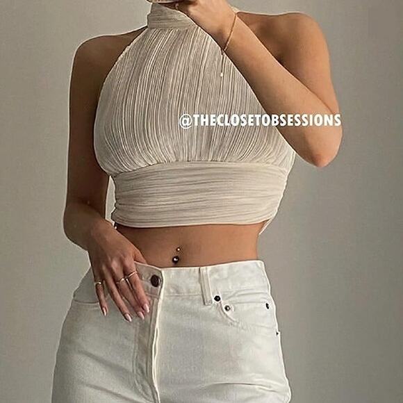 ZARA Pleated High Collar Halter Top NWT Size M - Picture 9 of 16